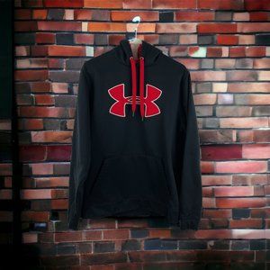 Under Armour Loose Storm Fleece Big Logo Hoodie Mens Size M Black Red‎ Pullover